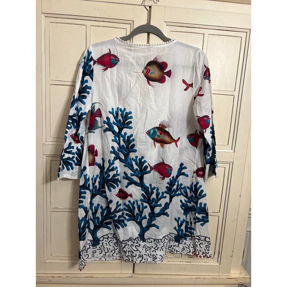 Soft Surroundings size small oversized blouse top fish & coral design - Picture 2 of 4